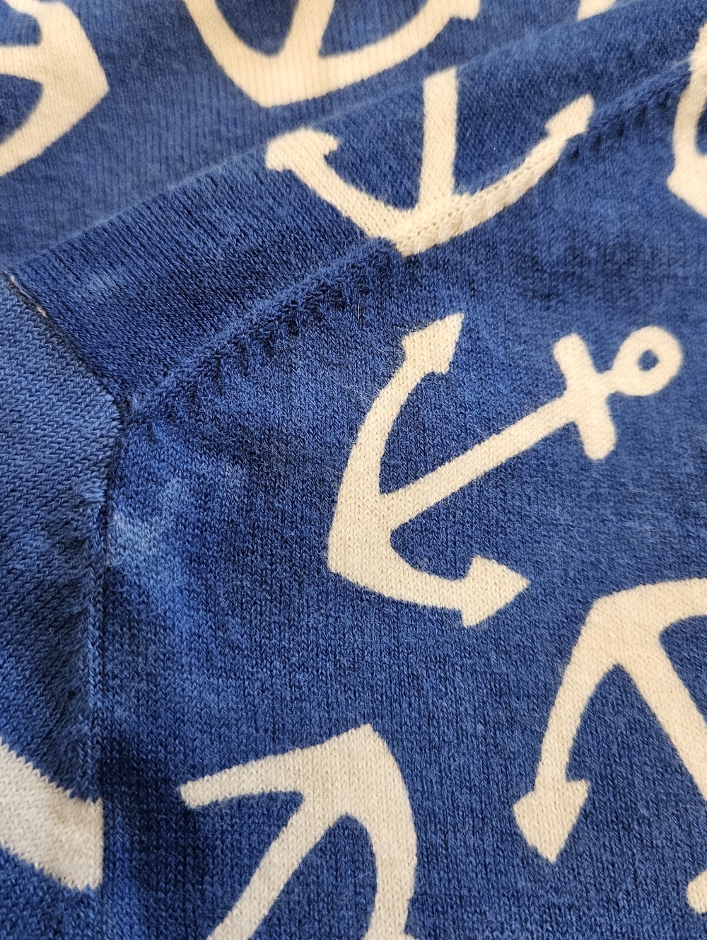Crown & Ivy Nautical Cardigan Sweater Anchor Blue Long Sleeve Button Up Medium - Picture 4 of 6